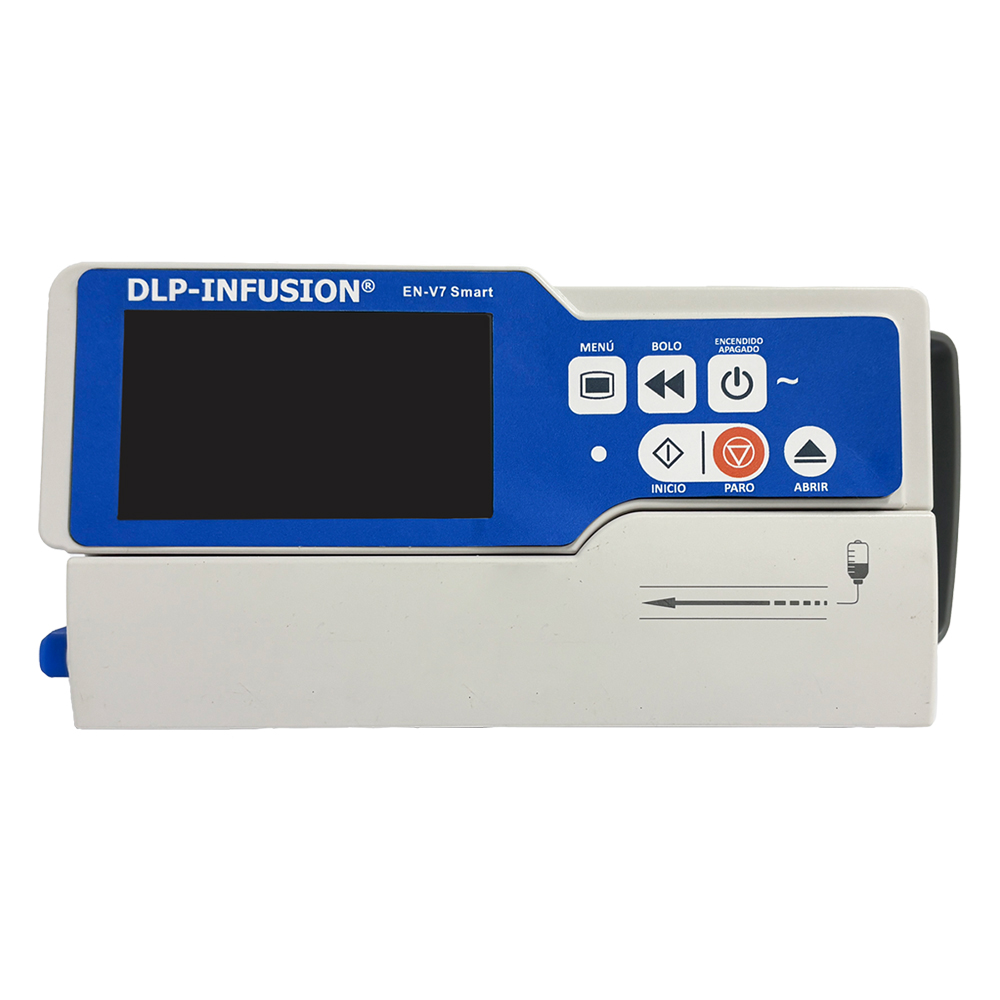 Nueva versión de nuestra bomba de infusión volumétrica, cuenta con pantalla táctil de 4.3in, con alarmas audibles y visibles, diseñada con protección IP24 para mayor seguridad ante salpicaduras. Un menú intuitivo con 7 modos de infusión. Equipada con una librería de 250 medicamentos. DLP Infusion® EN-V7 Smart una bomba portable de 1.8 kg de peso con una duración de batería hasta 9 horas en flujo continuo. 
