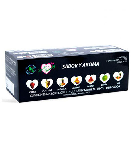 Es un producto higiénico, desechable y un auxiliar en la prevención del embarazo así como de enfermedades de transmisión sexual y VIH (SIDA) además de ser utilizado para la planificación familiar.<br><br>El látex combinado con ciertos productos químicos, logran dar las características de: elasticidad, flexibilidad y resistencia.<br><br>Cada uno de nuestros condones, pasan por múltiples pruebas para ofrecer la calidad deseada.<br><br>Corporativo DL introdujo el condón con aroma: fresa, limón, mango y plátano<br><br>Son lubricados con aceites de silicón.